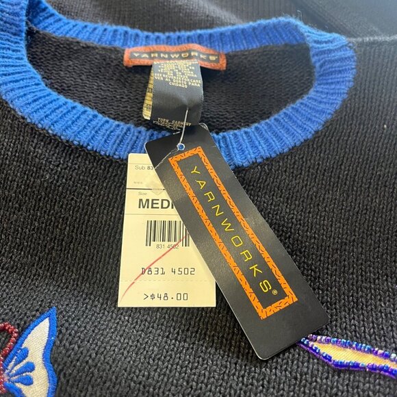 Yarn Works Vintage NEW with Tags Beaded Christmas Holiday Sweater Black Ladies S - Picture 5 of 7